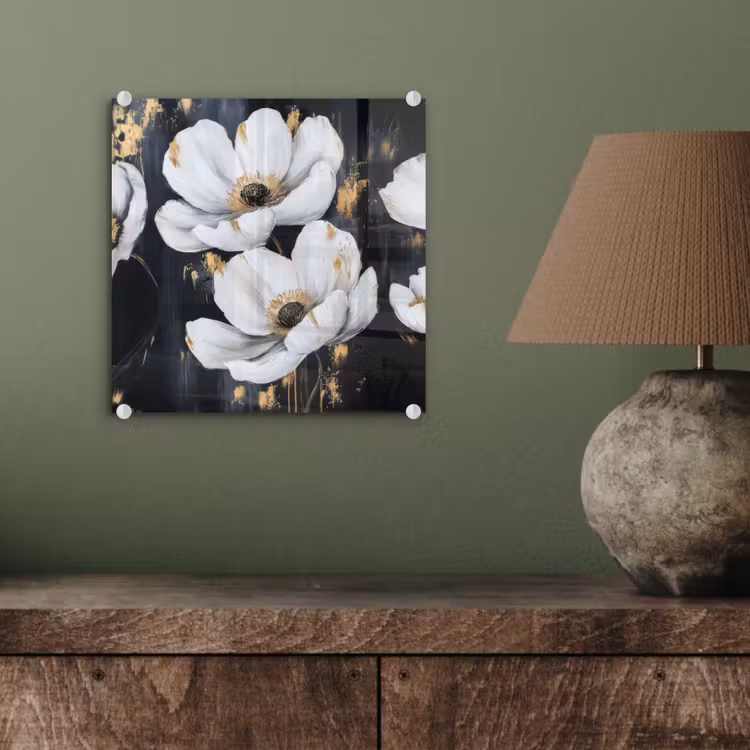 Glas schilderij - Bloemen - Wit - Abstract — 4