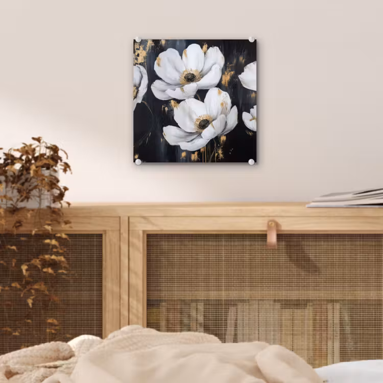 Glas schilderij - Bloemen - Wit - Abstract — 5