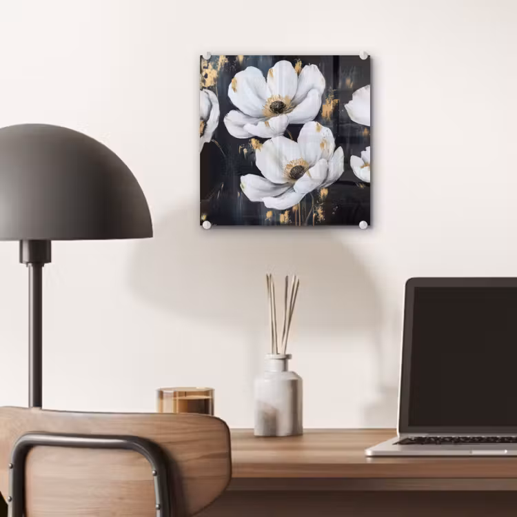 Glas schilderij - Bloemen - Wit - Abstract — 7