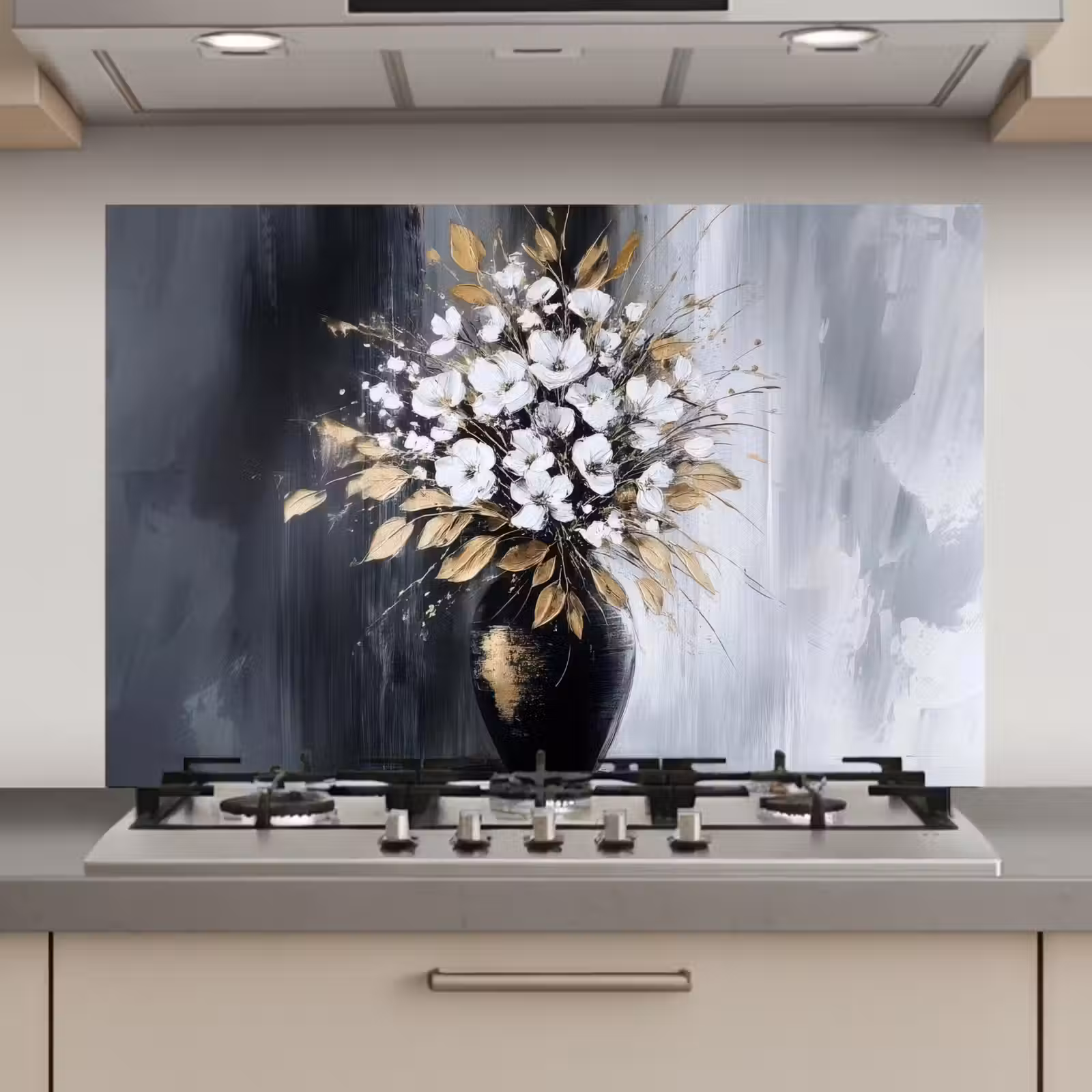 Spatscherm keuken - Bloemen - Wit - Vaas - Abstract — 1
