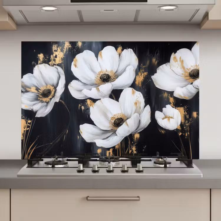 Spatscherm keuken - Bloemen - Wit - Abstract — 1
