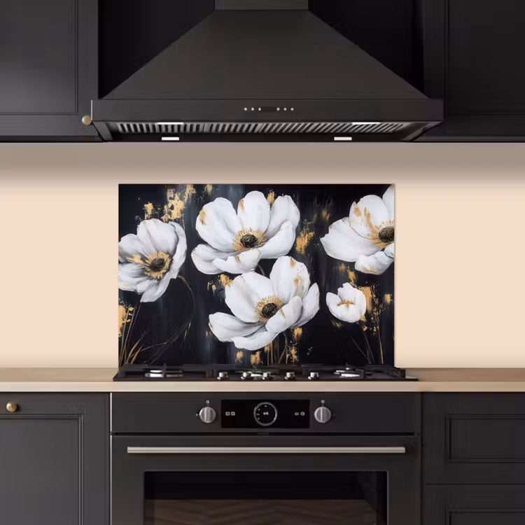 Spatscherm keuken - Bloemen - Wit - Abstract — 2