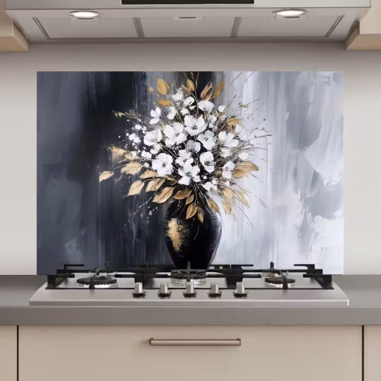 Spatscherm keuken - Bloemen - Wit - Vaas - Abstract — 1
