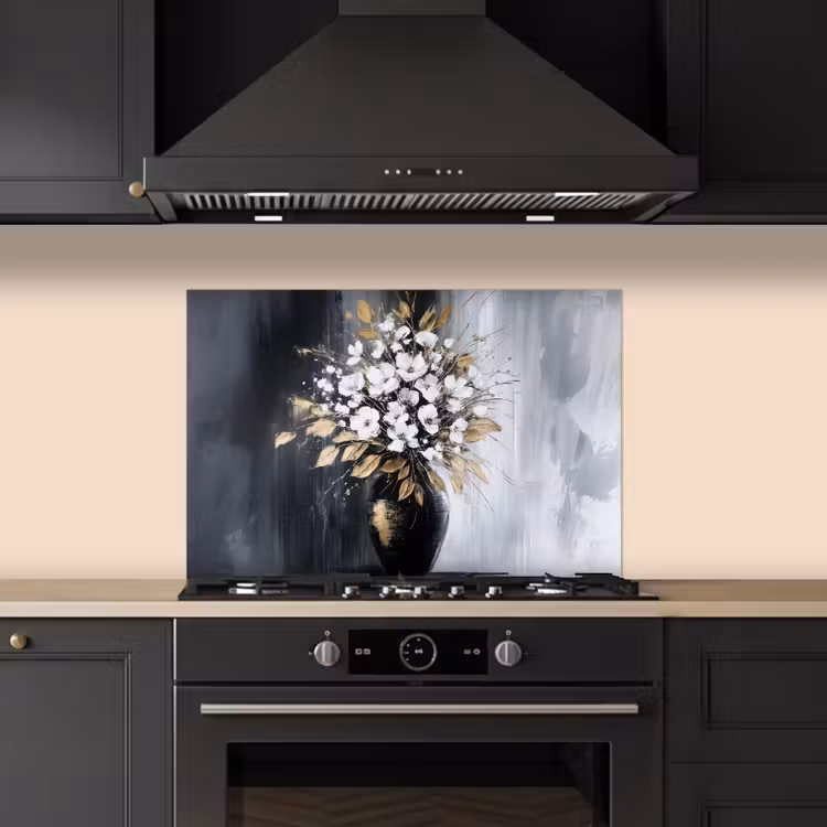 Spatscherm keuken - Bloemen - Wit - Vaas - Abstract — 2