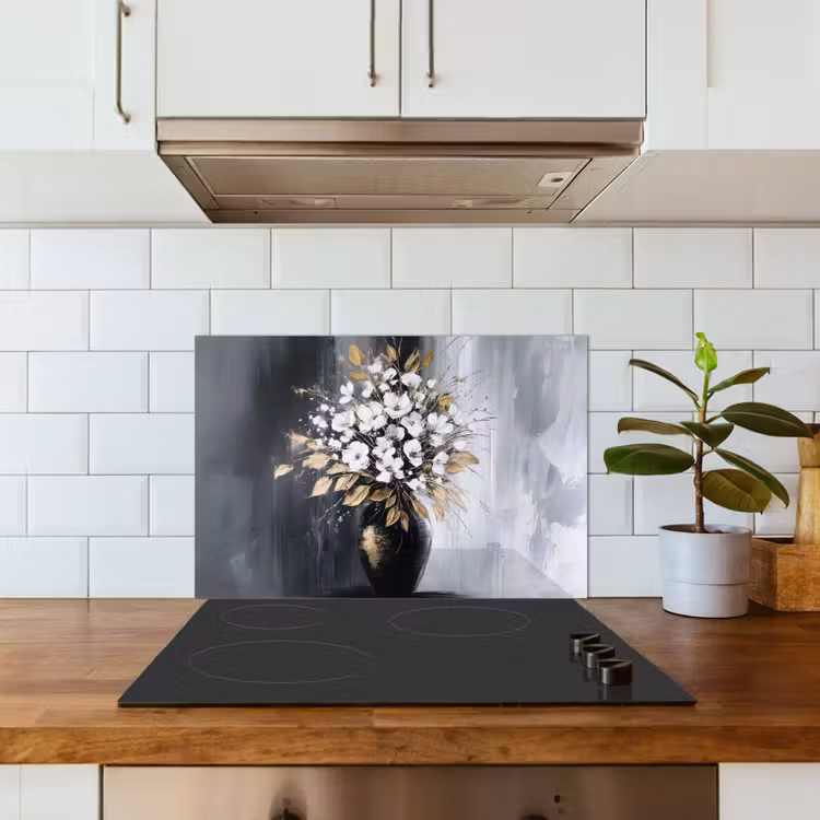 Spatscherm keuken - Bloemen - Wit - Vaas - Abstract — 6