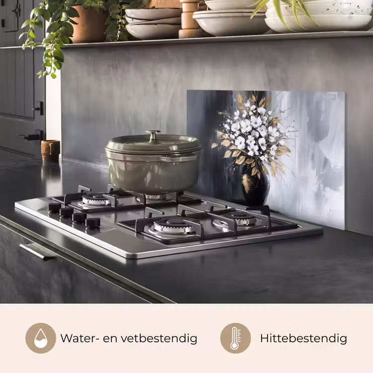 Spatscherm keuken - Bloemen - Wit - Vaas - Abstract — 7