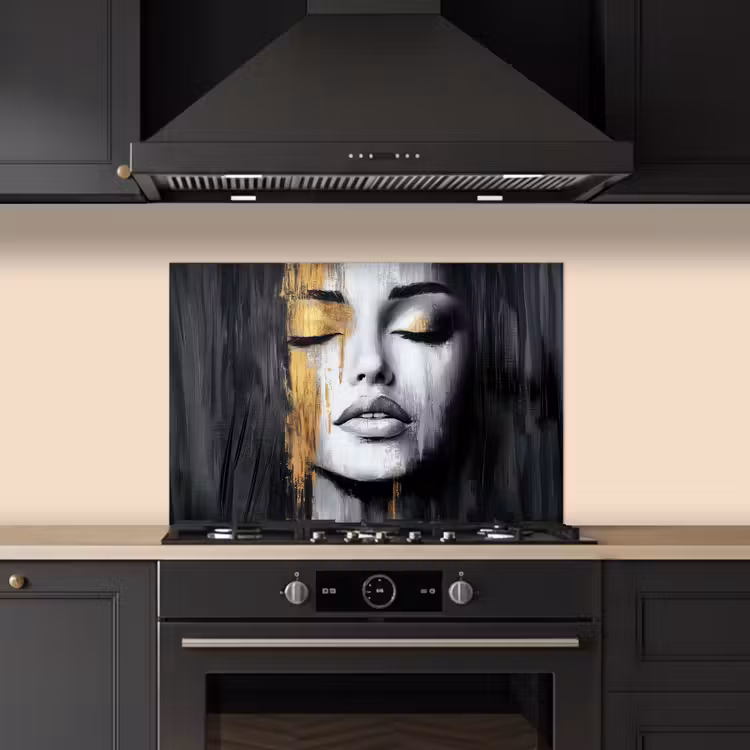 Spatscherm keuken - Gezicht - Vrouw - Penseelstreken - Abstract — 2