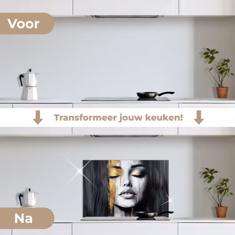 Spatscherm keuken - Gezicht - Vrouw - Penseelstreken - Abstract — 3