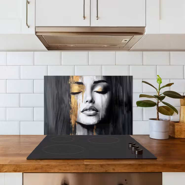 Spatscherm keuken - Gezicht - Vrouw - Penseelstreken - Abstract — 6