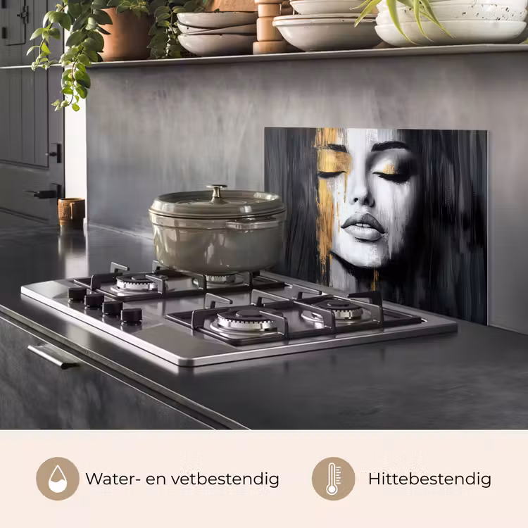 Spatscherm keuken - Gezicht - Vrouw - Penseelstreken - Abstract — 7