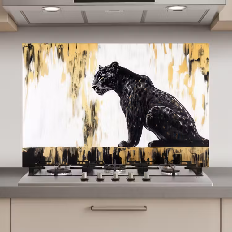 Spatscherm keuken - Panter - Zwart - Abstract - Goud — 1