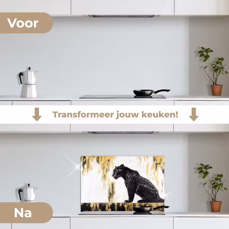 Spatscherm keuken - Panter - Zwart - Abstract - Goud — 3