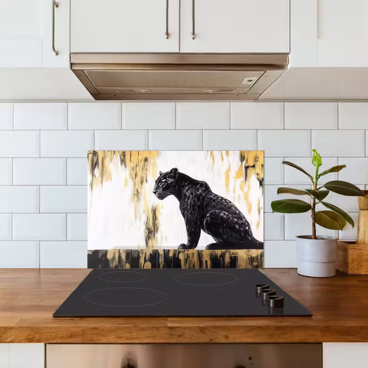 Spatscherm keuken - Panter - Zwart - Abstract - Goud — 6