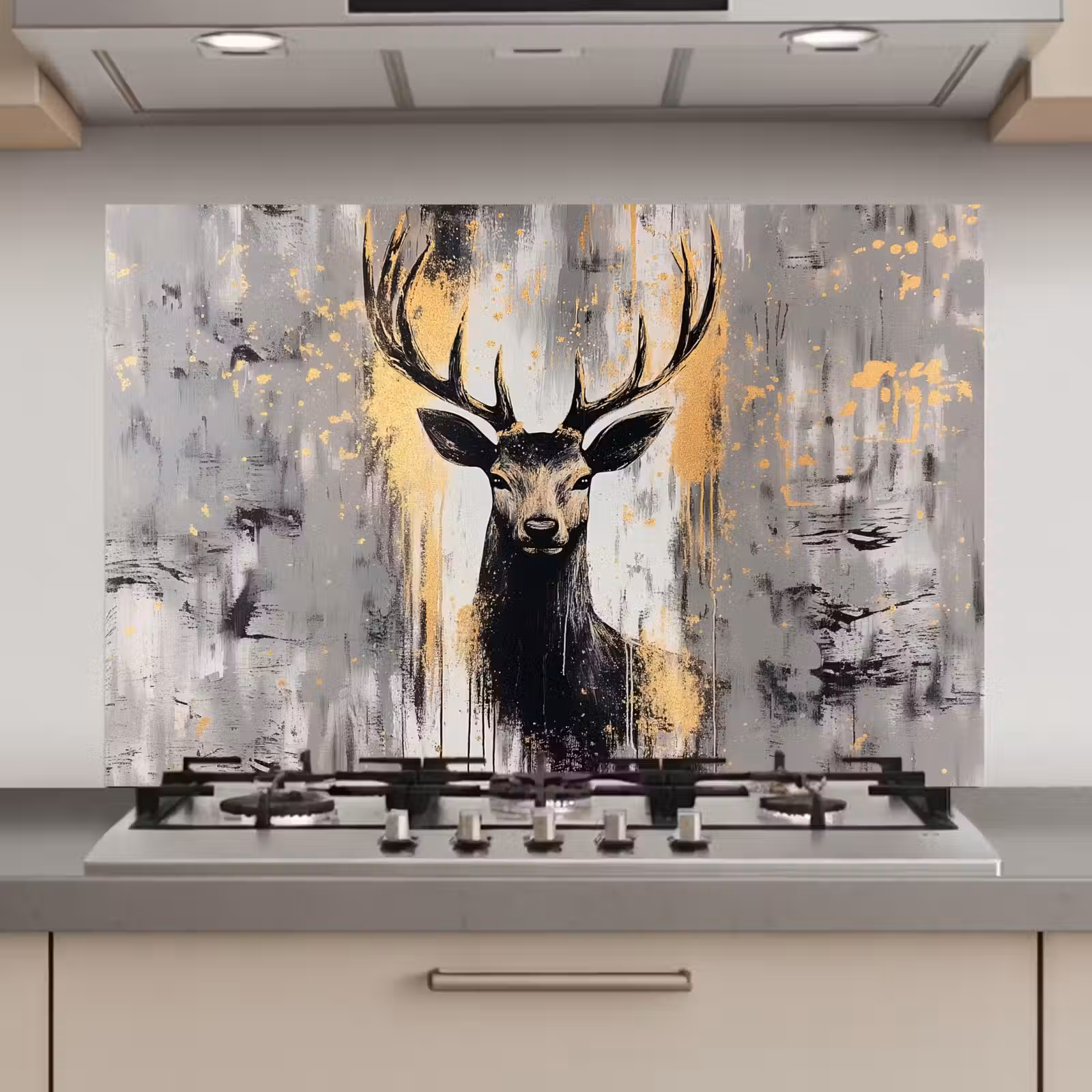 Spatscherm keuken - Abstract - Hert - Gewei - Goud — 1
