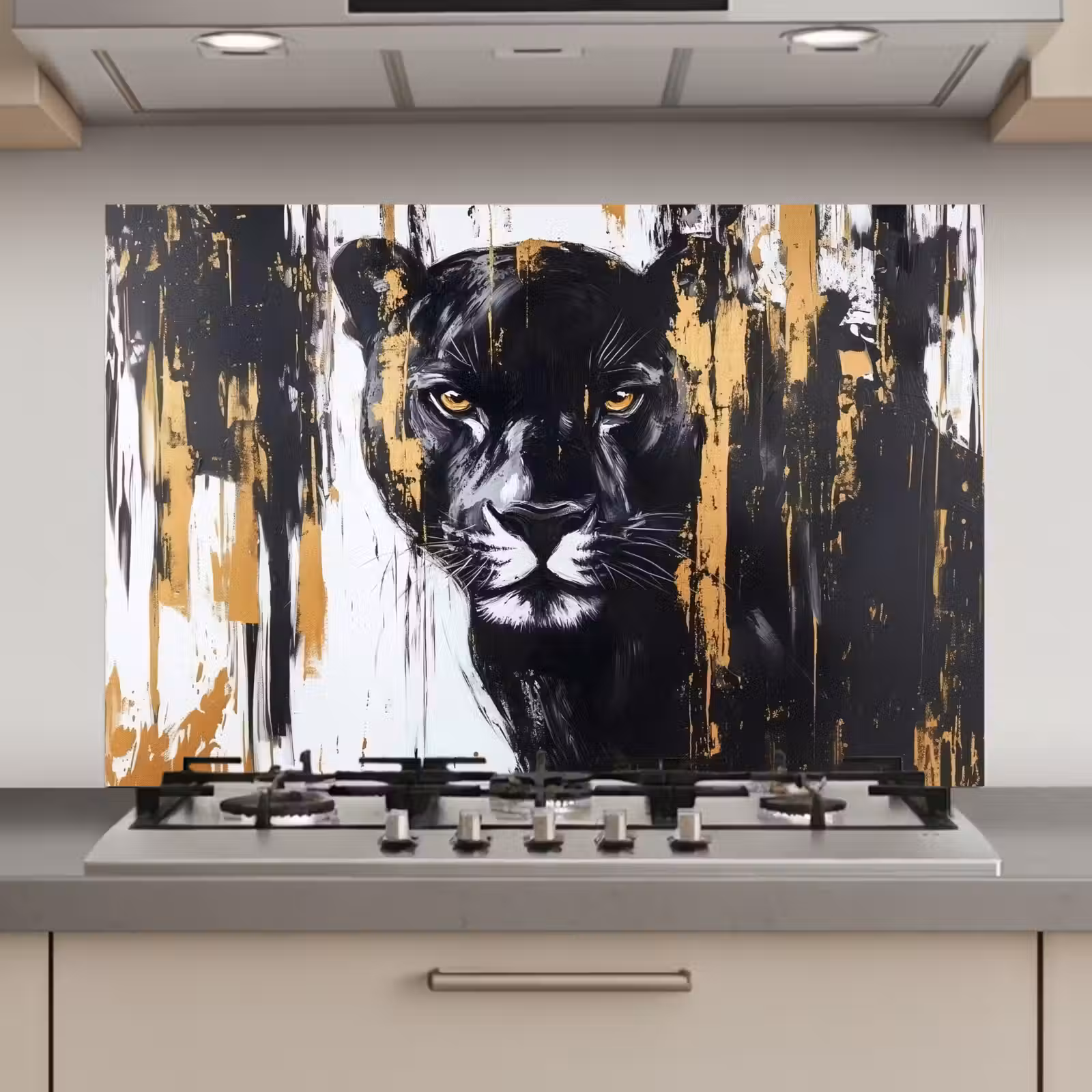 Spatscherm keuken - Panter - Zwart - Abstract - Verfstreken — 1