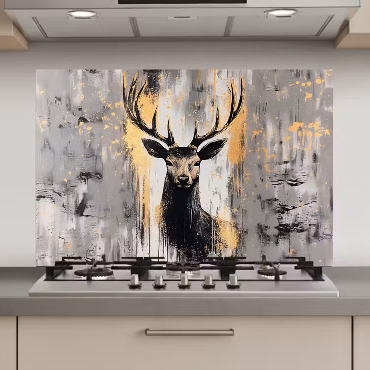 Spatscherm keuken - Abstract - Hert - Gewei - Goud — 1