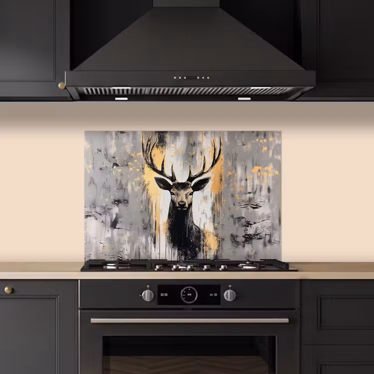 Spatscherm keuken - Abstract - Hert - Gewei - Goud — 2
