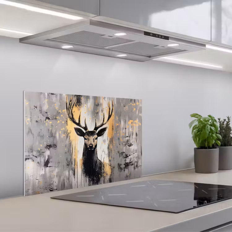 Spatscherm keuken - Abstract - Hert - Gewei - Goud — 5