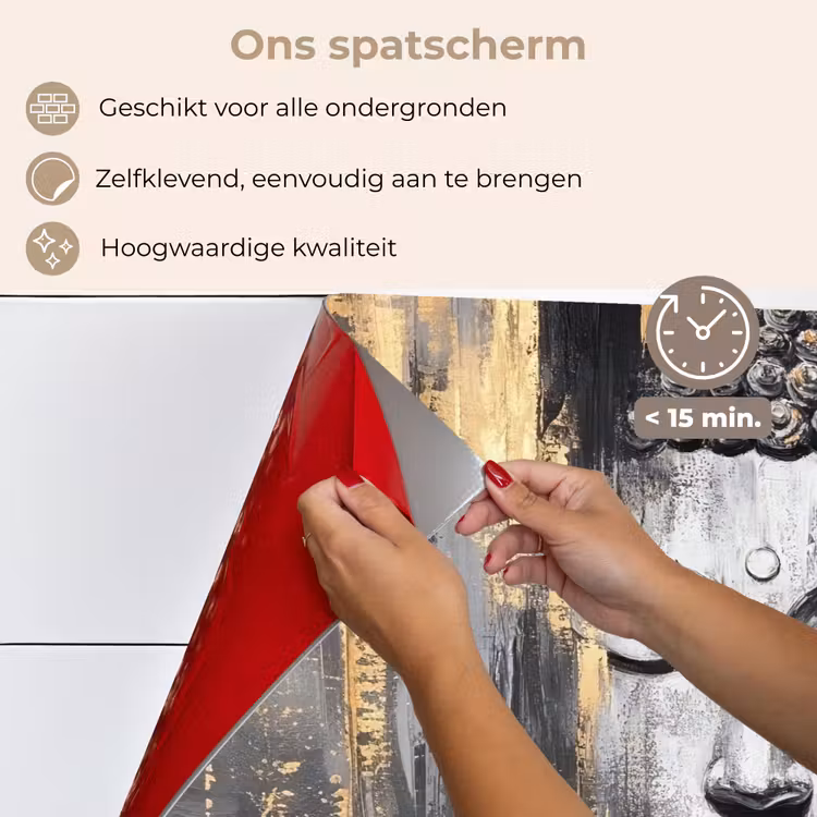 Spatscherm keuken - Boedhha - Penseelstreken - Goud - Abstract — 4