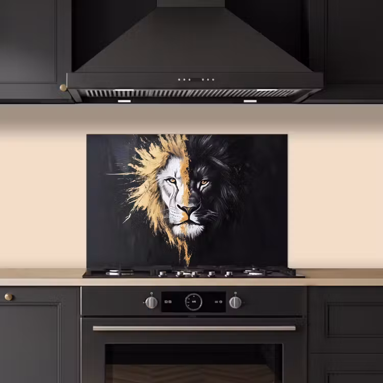 Spatscherm keuken - Leeuw - Gesplitst - Zwart - Lijn — 2