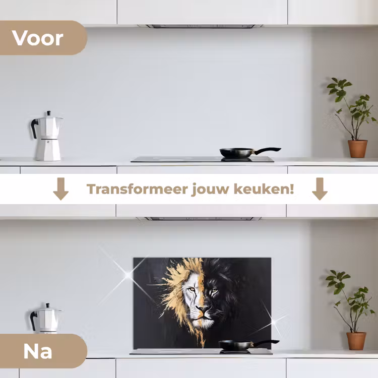 Spatscherm keuken - Leeuw - Gesplitst - Zwart - Lijn — 3
