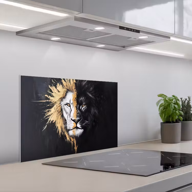 Spatscherm keuken - Leeuw - Gesplitst - Zwart - Lijn — 5