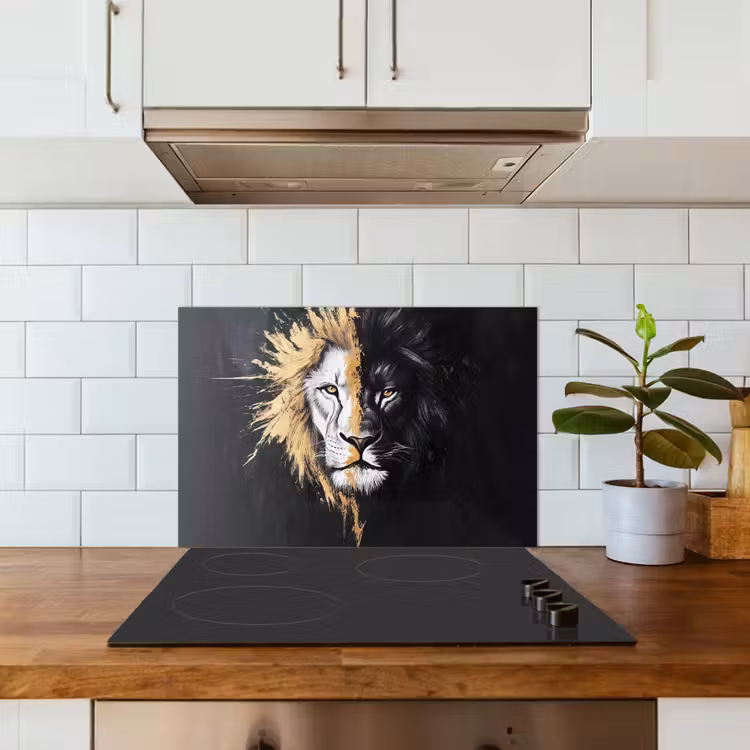 Spatscherm keuken - Leeuw - Gesplitst - Zwart - Lijn — 6