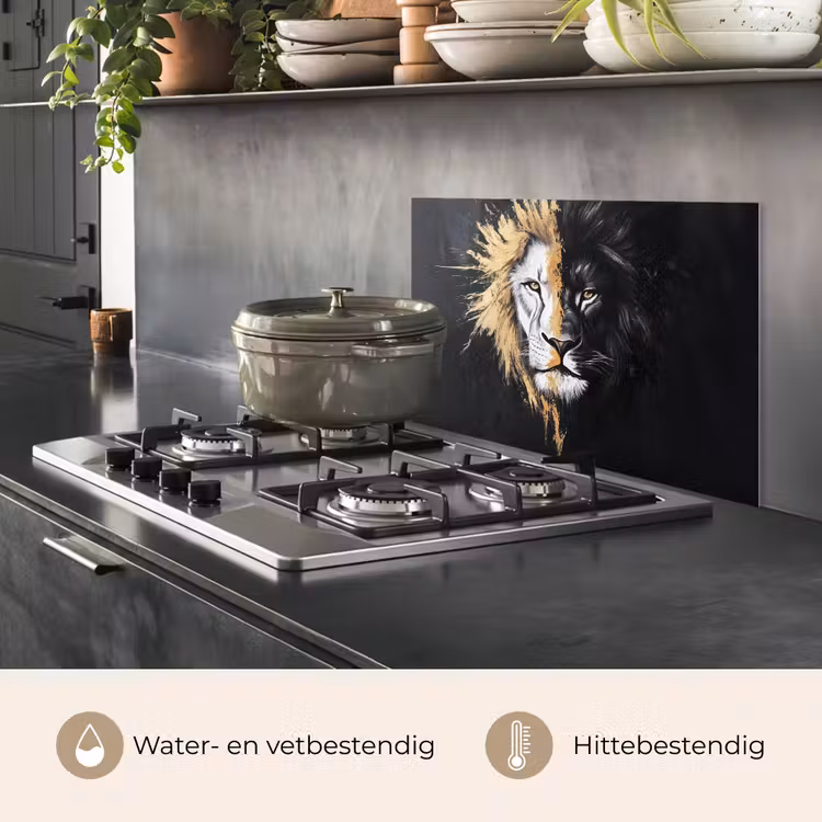 Spatscherm keuken - Leeuw - Gesplitst - Zwart - Lijn — 7
