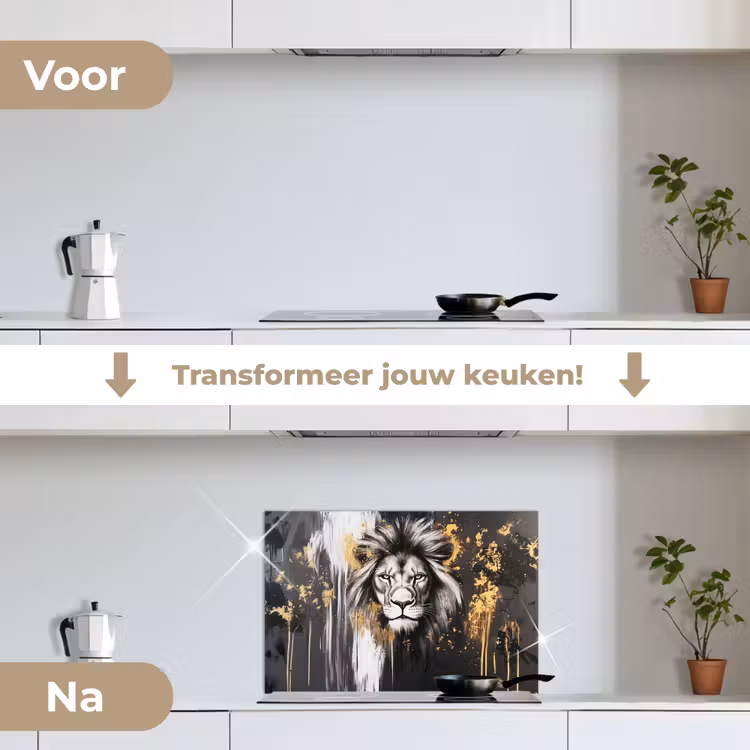 Spatscherm keuken - Leeuw - Portret - Verfspatten - Grijs — 3
