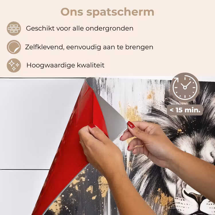 Spatscherm keuken - Leeuw - Portret - Verfspatten - Grijs — 4