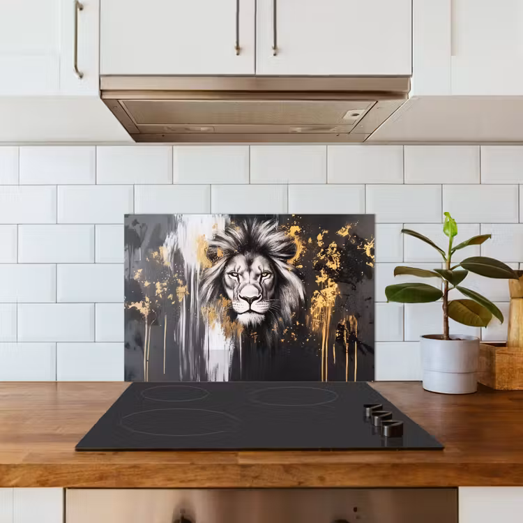 Spatscherm keuken - Leeuw - Portret - Verfspatten - Grijs — 6