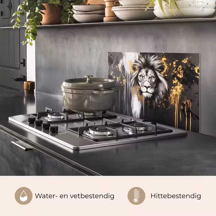 Spatscherm keuken - Leeuw - Portret - Verfspatten - Grijs — 7