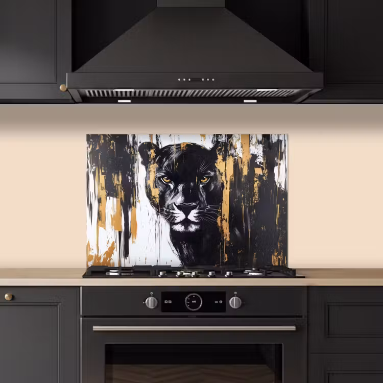 Spatscherm keuken - Panter - Zwart - Abstract - Verfstreken — 2
