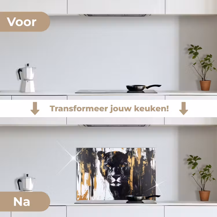 Spatscherm keuken - Panter - Zwart - Abstract - Verfstreken — 3