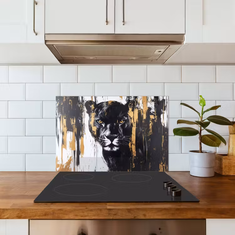 Spatscherm keuken - Panter - Zwart - Abstract - Verfstreken — 6