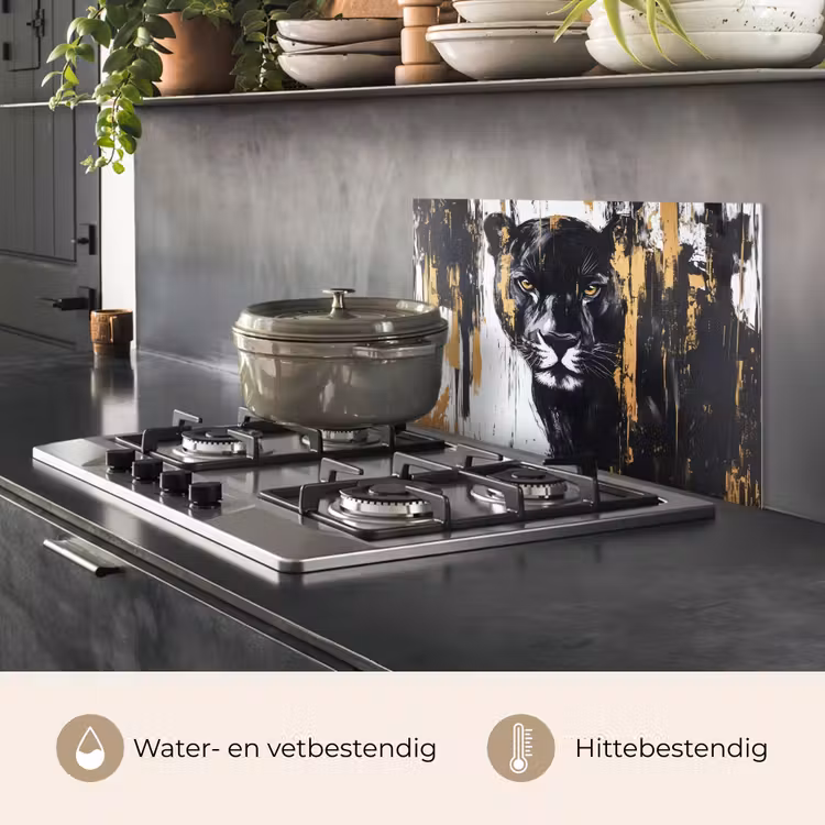 Spatscherm keuken - Panter - Zwart - Abstract - Verfstreken — 7