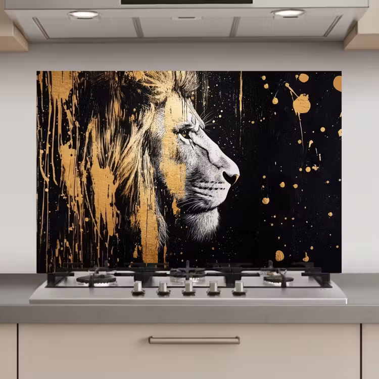 Spatscherm keuken - Portret - Leeuw - Abstract - Goud — 1