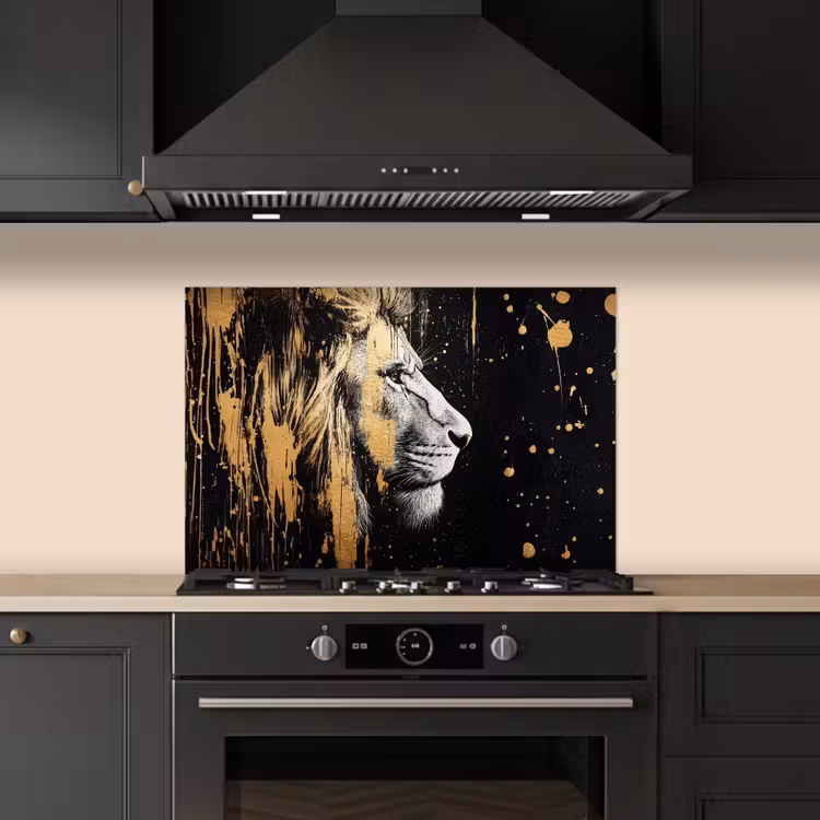 Spatscherm keuken - Portret - Leeuw - Abstract - Goud — 2
