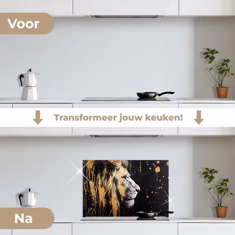 Spatscherm keuken - Portret - Leeuw - Abstract - Goud — 3