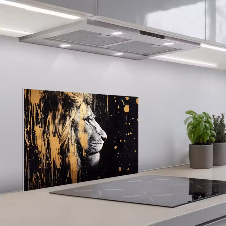Spatscherm keuken - Portret - Leeuw - Abstract - Goud — 5
