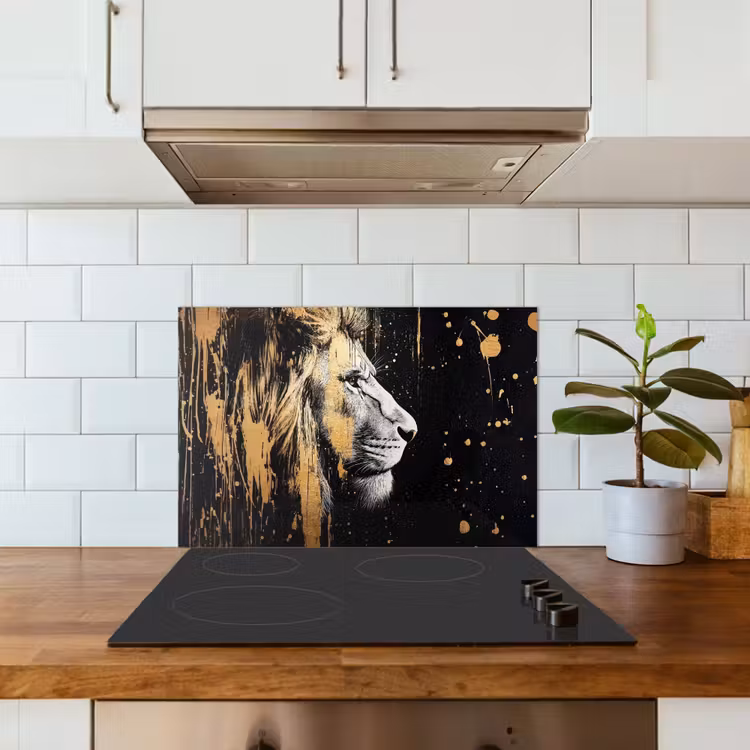 Spatscherm keuken - Portret - Leeuw - Abstract - Goud — 6