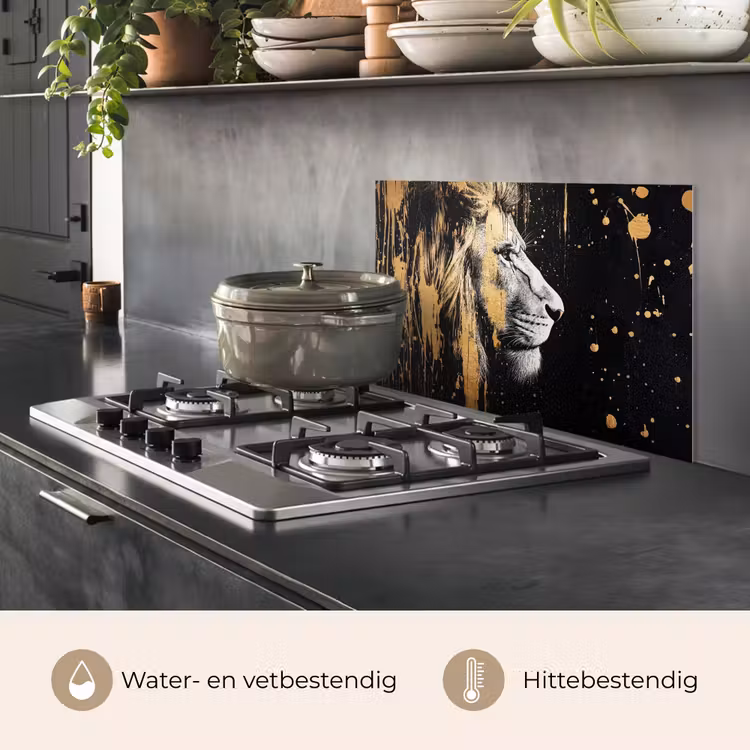 Spatscherm keuken - Portret - Leeuw - Abstract - Goud — 7