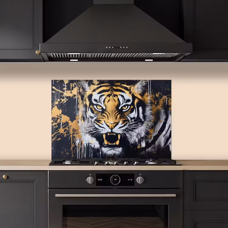 Spatscherm keuken - Tijger - Verfspatten - Goud — 2
