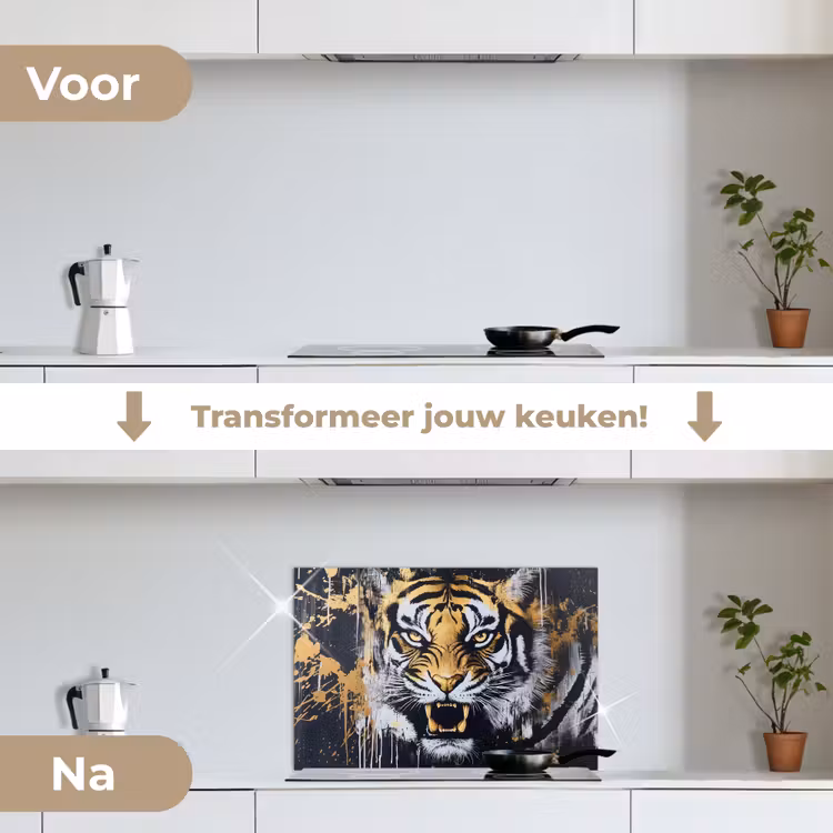 Spatscherm keuken - Tijger - Verfspatten - Goud — 3