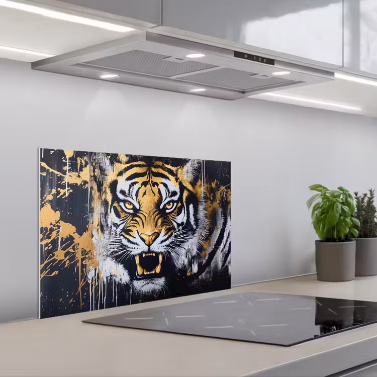 Spatscherm keuken - Tijger - Verfspatten - Goud — 5