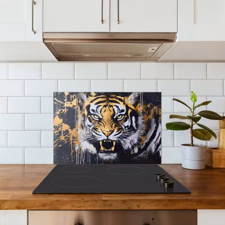 Spatscherm keuken - Tijger - Verfspatten - Goud — 6