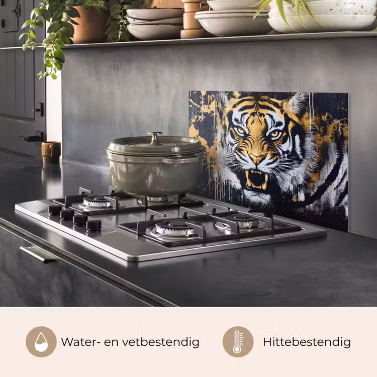 Spatscherm keuken - Tijger - Verfspatten - Goud — 7