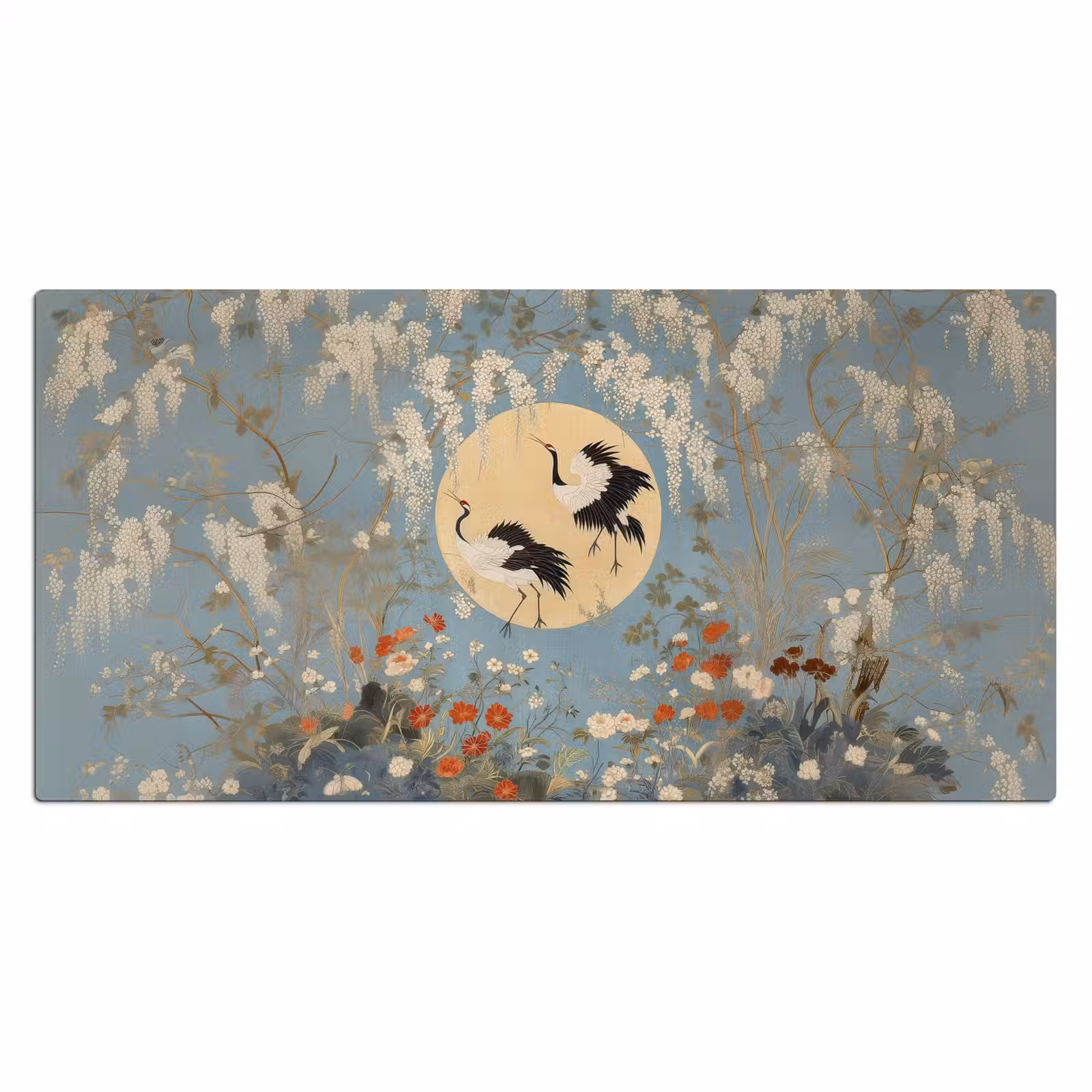 Bureau onderlegger - Kraanvogels - Maan - Bloemen - Blauw — 1