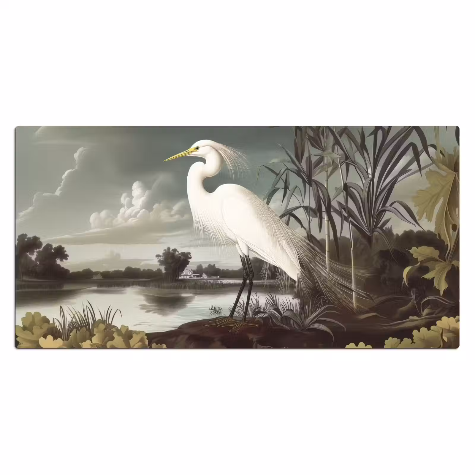 Bureau onderlegger - Reiger - Planten - Wolken - Wit — 1