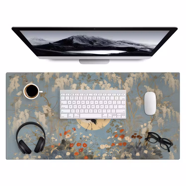 Bureau onderlegger - Kraanvogels - Maan - Bloemen - Blauw — 3